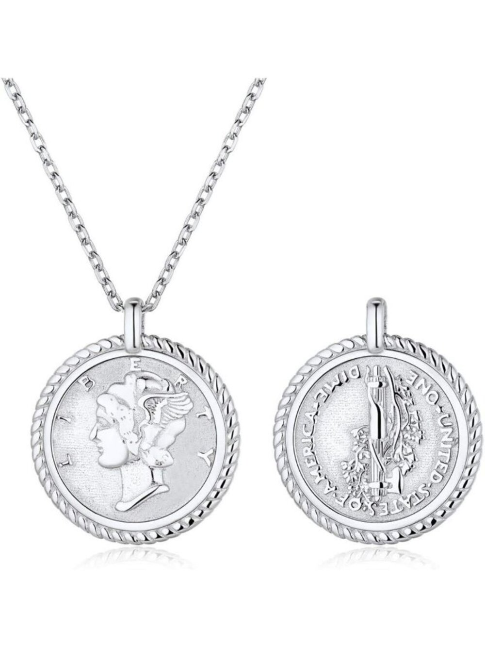Dainty Vintage Silver Coin Pendant Necklace - Round Circle Disc Jewelry for